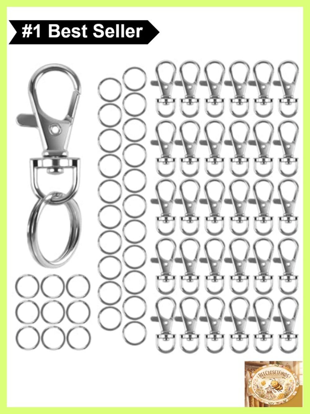 60PC Lobster Claw Clasps & Key Rings Swivel Snap Hooks for Lanyards